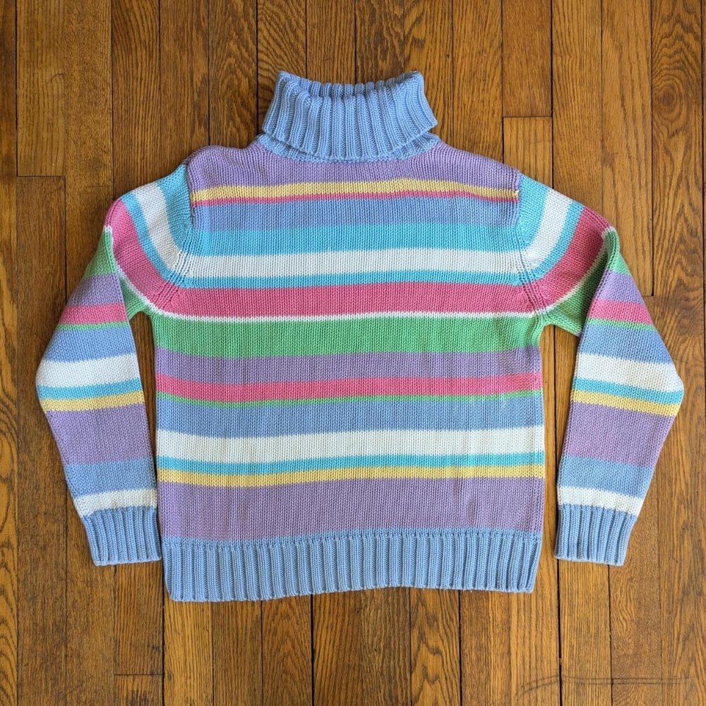 Vintage 90's Y2k Pastel Rainbow Striped Turteneck Knit Sweater